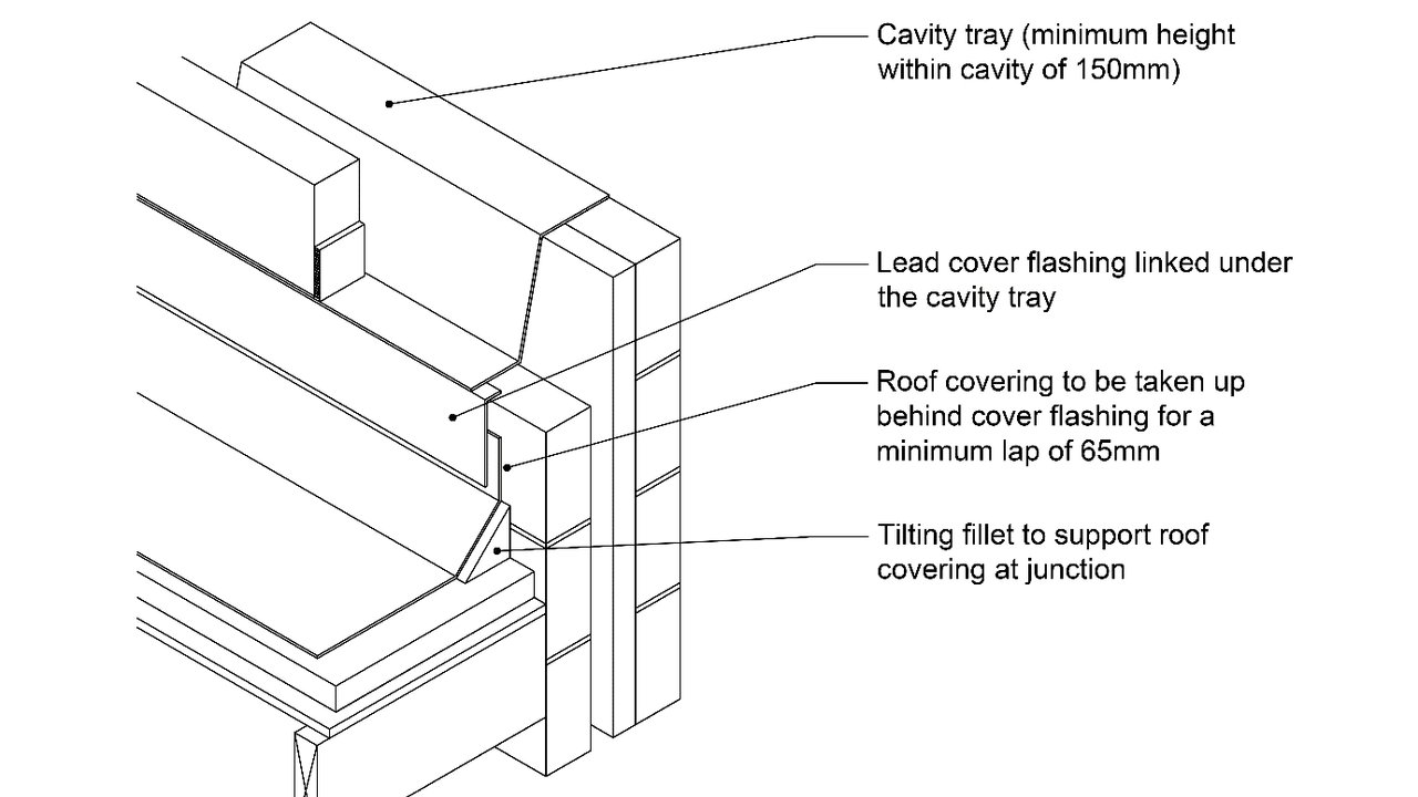 Diagram of Horizontal Cavity Trays Over Horizontal Roof Abutments 