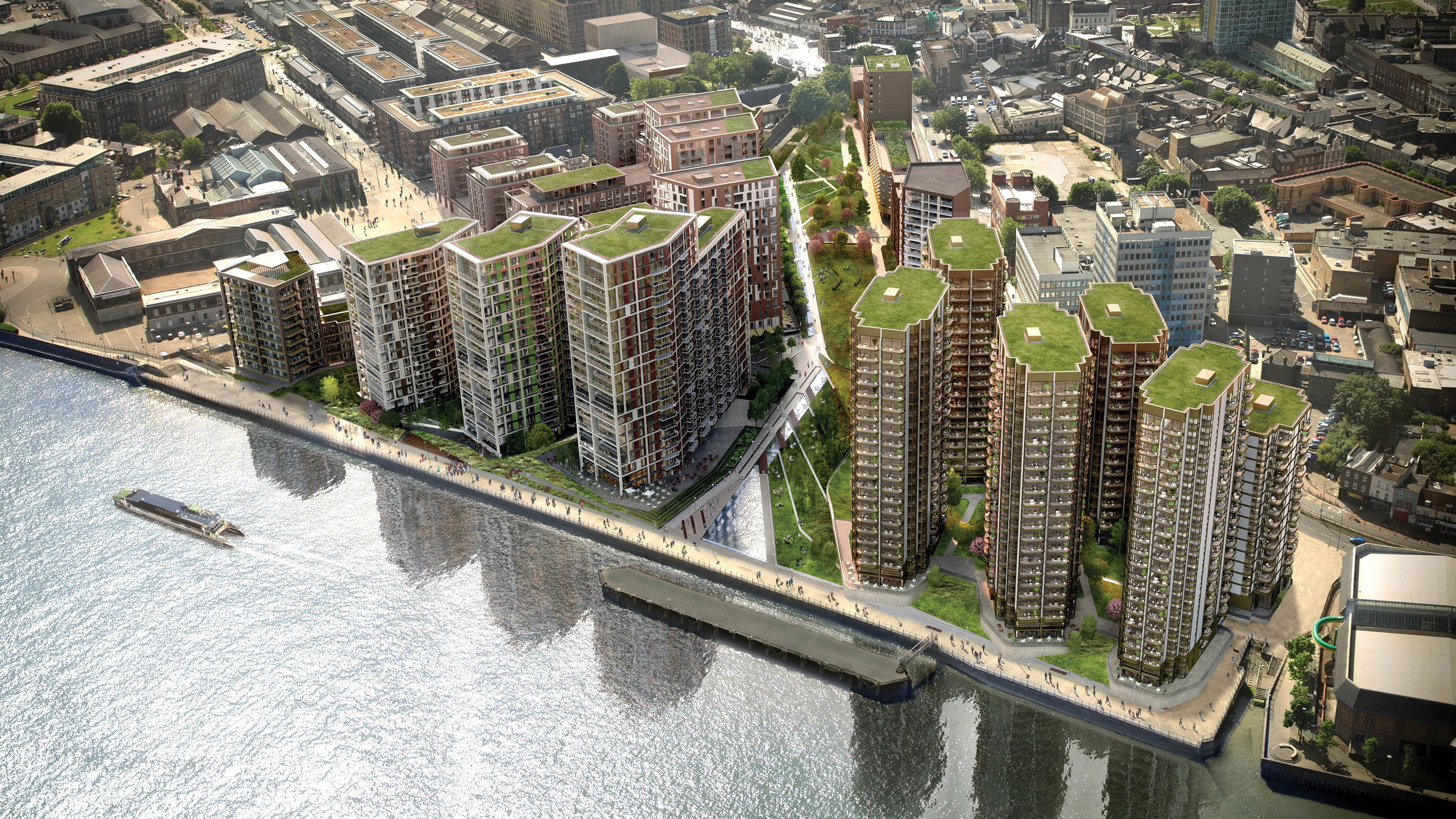 Skyline riverside view of Berkeley Homes - Royal Arsenal Riverside development